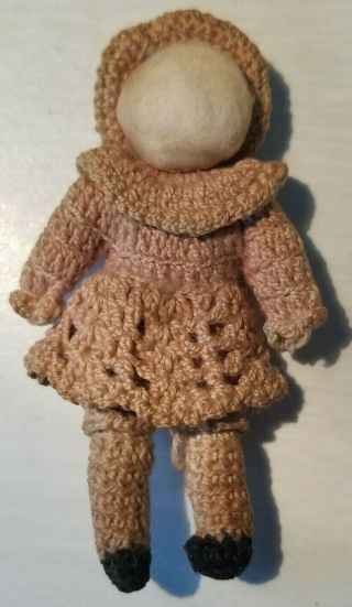 Miniature Primitive Antique Faceless Crocheted Folk Art Doll 3 3/4 " Hand Knit