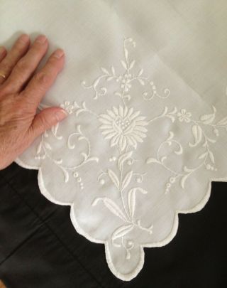 Antique Linen Hand Embroidered Square Card Table Cover