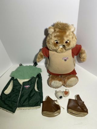 Vintage Teddy Ruxpin 1985 Bear With Outdoor Outfit