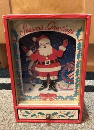 Rare Vintage Otagiri Season’s Greeting Dancing Santa Claus Music Box With Drawer