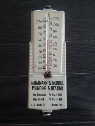 Vintage Antique Wall Thermometer Hvac Plumbing Heating Neenah Wisconsin Wi