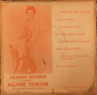 Very Rare Set Of Four Allene Yokum 45 Singles Promo Sleeve Orange Records Texas