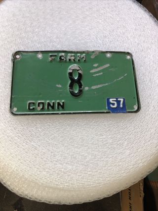 1957 Connecticut Farm License Plate Rare One Digit Number 8