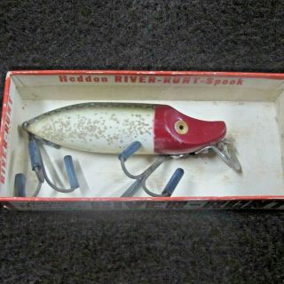HEDDON RIVER RUNT SPOOK FLOATER FISHING LURE W/ BOX RED & WHITE 3