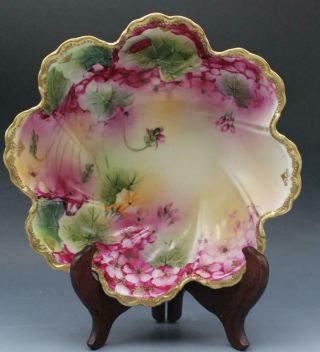 Antique Japanese Maple Leaf Nippon Porcelain Bowl Hand Painted Roses Gilt Rim