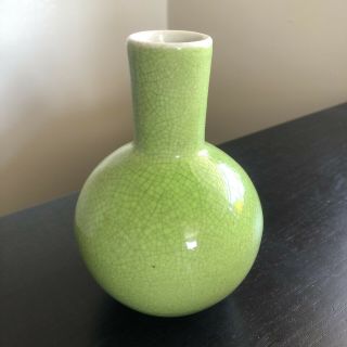 Antique Chinese Green Crackle Glazed Bulbous Bottle Vase Art Nr