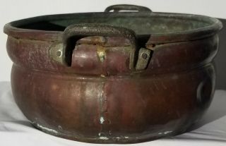 Antique Solid Copper Pot,  Tub,  Planter With Brass Handles Dovetail Side And Base