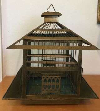 Antique Brass Hendryx Bird Cage Rare Shape Pagoda Buy It Now