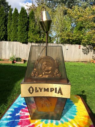 Vintage Olympia Beer On Tap Rotating Spinning Motion Good Luck Lighted Sign Rare