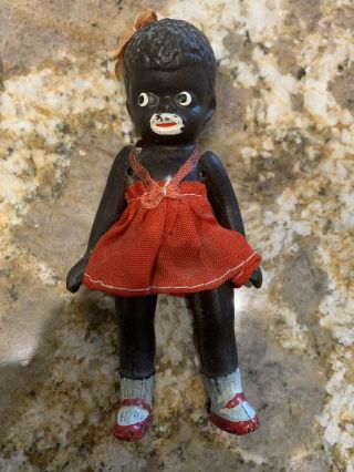 Vintage Black Americana Bisque Jointed Porcelain Baby Girl Cupie Doll Japan