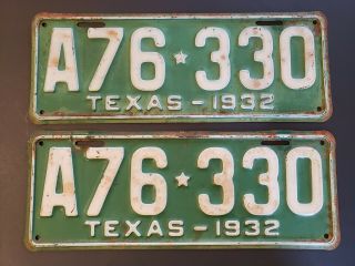 Vintage Rare Antique 1932 Texas License Plate Pair Matched Set 2 Tx Plates Yom
