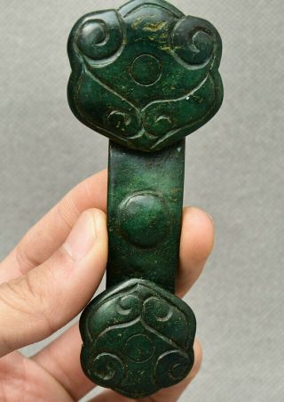 11cm Rare Old China Natural Green Jade Carve Feng Shui Ru Yi Ruyi Statue