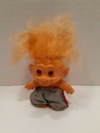 1960s 3 " Thomas Dam Troll Doll In Outfit Light Orange Hair.