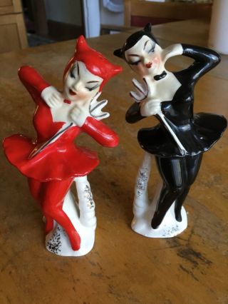 Rare Vintage She Devil Ballerina Girls Salt Pepper Shakers " Anthropomorphic”