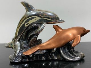 Vtg Plata Artistica Mexico Silver.  999 Nautical Dolphins Art Statue Figurine 8”