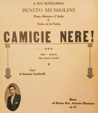 Rare Mussolini / Black Shirts Sheet Music Italian - American Pro - Fascist Pre - Wwii