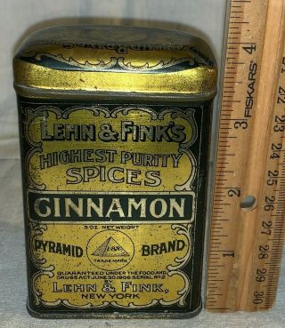 Antique Lehn Fink Cinnamon Spice Tin Litho Can Pyramid Brand Egypt Grocery Store