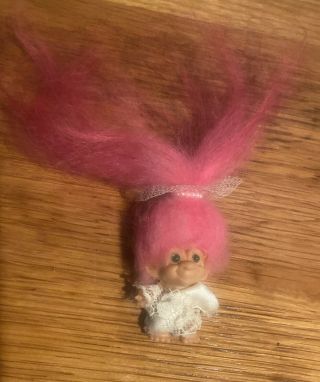Troll Pencil Topper She 1964 Doll Pink Hair Bride With Green Eyes 1.  5 " Euc
