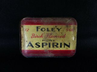Antique Advertising Tin Rare Foley Aspirin Birch Flavored Medical
