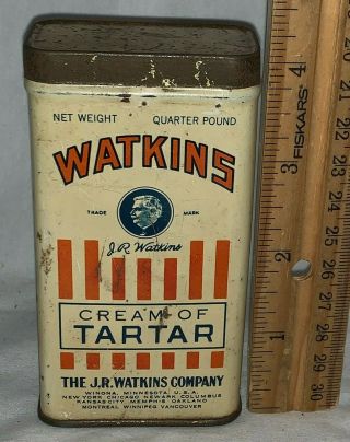 Antique J.  R.  Watkins Cream Of Tartar Tin Litho Spice Can Winona Mn Vintage Old