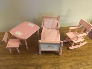 Vintage Vogue Ginny Bed,  Rocker,  Pink Table And Chair Dollhouse Furniture