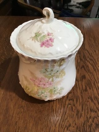 Antique Bavarian China Porcelain Biscuit Jar With Lid Germany