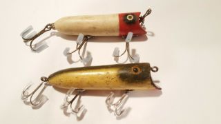 2 Vintage Fishing Lures.  Heddon Lucky 13 & A Fishathon Dizzy Floater Wood Lure.