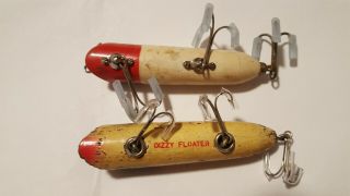 2 Vintage Fishing Lures.  Heddon Lucky 13 & A Fishathon Dizzy Floater Wood Lure. 3
