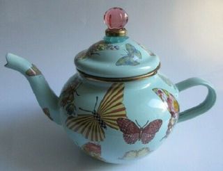 Mackenzie Childs Sky Blue Butterfly Garden 4 Cup Teapott - - Rare