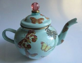 Mackenzie Childs SKY BLUE Butterfly Garden 4 Cup Teapott - - RARE 3