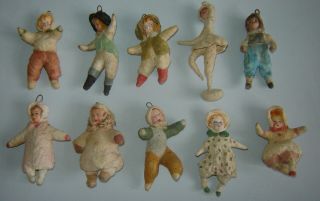 Set Of 10 Antique Old Early Russian Christmas Ornaments Spun Cotton Rare