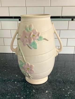 11.  25” Antique Weller Pottery Wild Rose 2 Handle Vase - White Vase Only