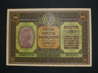 Italy Cassa Veneta 100 Lire P.  M8 1918 Rare Xf