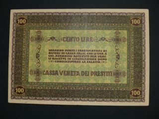Italy CASSA VENETA 100 lire P.  M8 1918 RARE XF 2