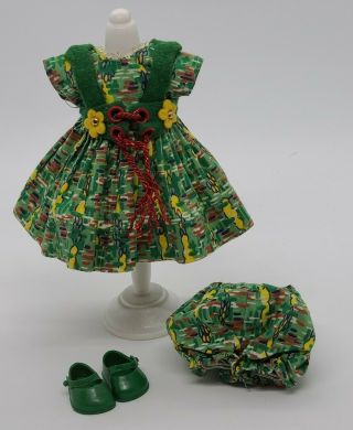 Vintage 1950s Vogue Ginny Doll Tiny Miss 42 Green Dress With Bloomers & Shoes
