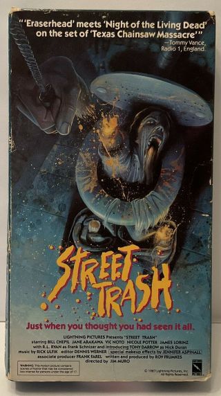 Street Trash Vhs 1987 Lightning Video Uncut Oop Very Rare.  Brilliant,  Gross Fun