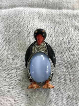 Coro? Jelly Belly Fur Clip Brooch Mrs Penguin Vintage Antique 1930 - 1940 Clip Pin