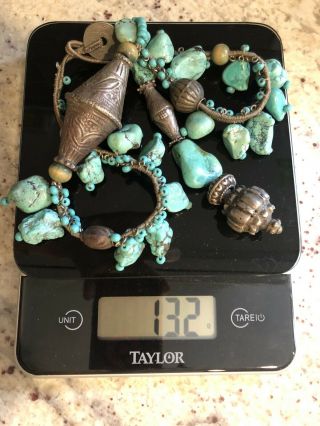 Large Chunky Nugget Turquoise Rare Blue Green Bead Unique Antique Necklace Wow