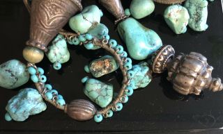 Large Chunky Nugget Turquoise Rare Blue Green Bead Unique Antique Necklace Wow 2
