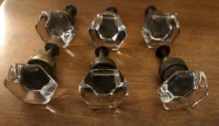 Six Vintage Clear Glass Hexagon Drawer Pulls/knobs