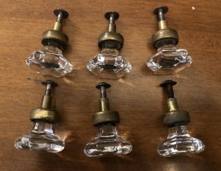 Six Vintage Clear Glass Hexagon Drawer Pulls/Knobs 2