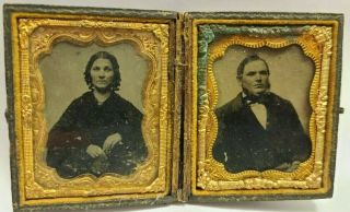 Rare Double 1/9 Plate Daguerreotype Ambrotype Tintype Man & Woman Wealthy Tinted