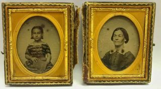 Rare Double 1/9 Plate Daguerreotype Ambrotype Tintype Mother Daughter Tinted