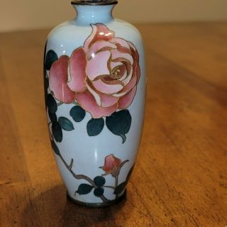 Small Antique Japanese Cloisonne Vase With Roses Meiji Circa 1900 Nr