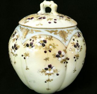 Gorgeous Antique Japanese Enamel Flower Gold Gilt Porcelain Ginger Jar Vase Tea