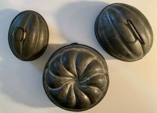 3 Antique Vintage Tin Food Molds - Various Sizes / Styles