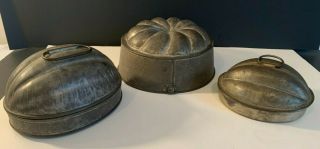 3 Antique Vintage Tin Food Molds - various sizes / styles 2