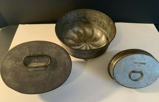 3 Antique Vintage Tin Food Molds - various sizes / styles 3