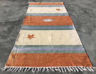 Authentic Hand Knotted Woven Vintage Wool Kilim Area Rug 4.  7 X 2.  2 Ft