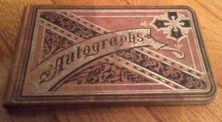 Circa 1880 Antique Victorian Autograph Book Leather Cover